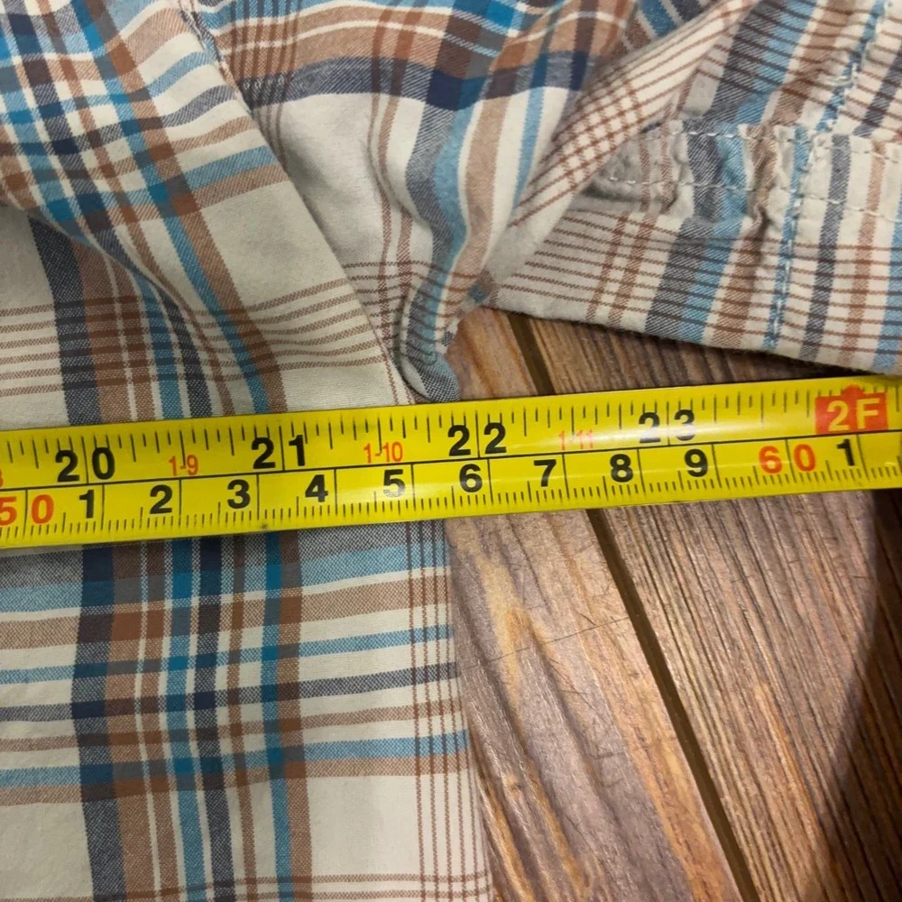 The North Face Mens Plaid Short Sleeve Button Down Shirt Blue Brown NF0A3BDU L